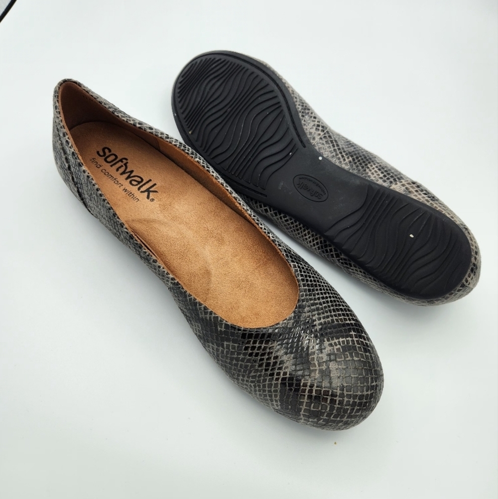 Softwalk Womens Sonoma‎ Gray/Black Leather Ballerina Flats 11 N - Picture 2 of 6
